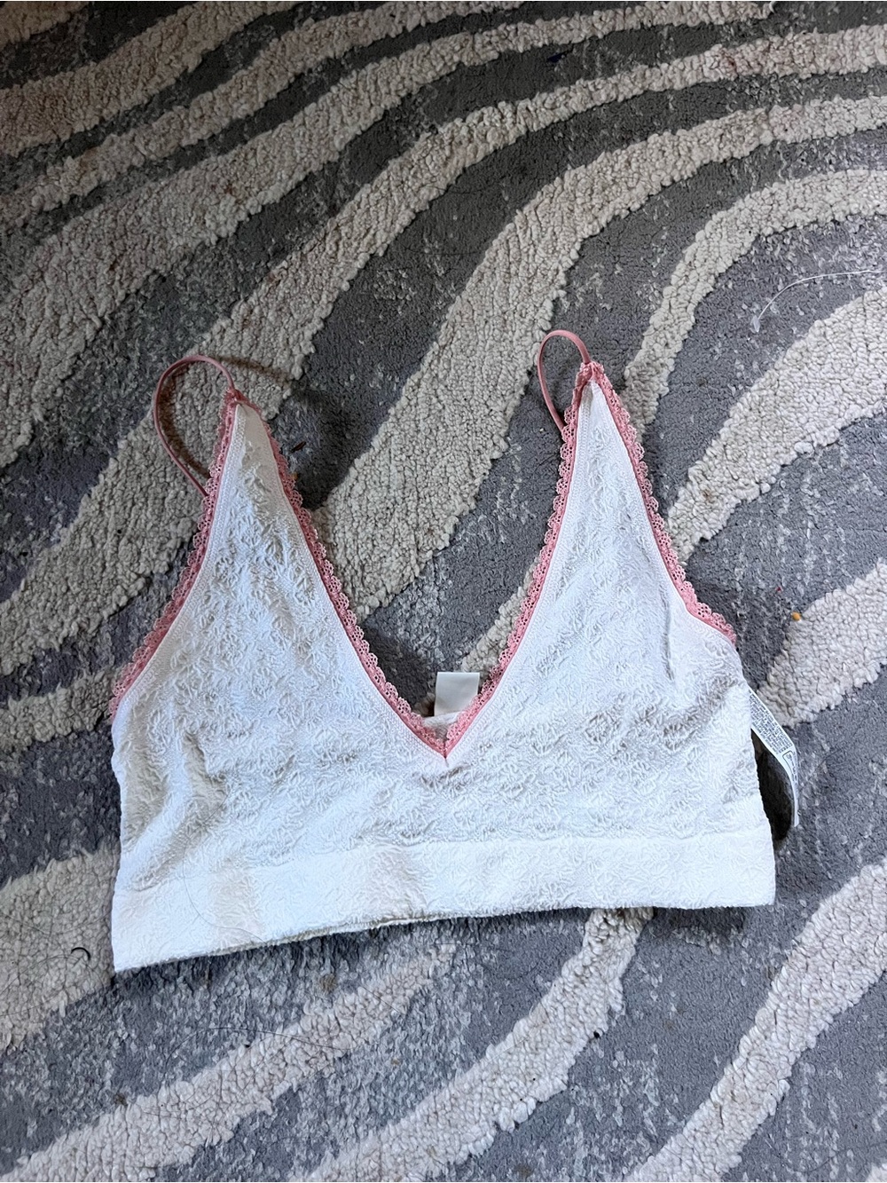 Free people movement Women's White Lace Bralette with Pink Trim